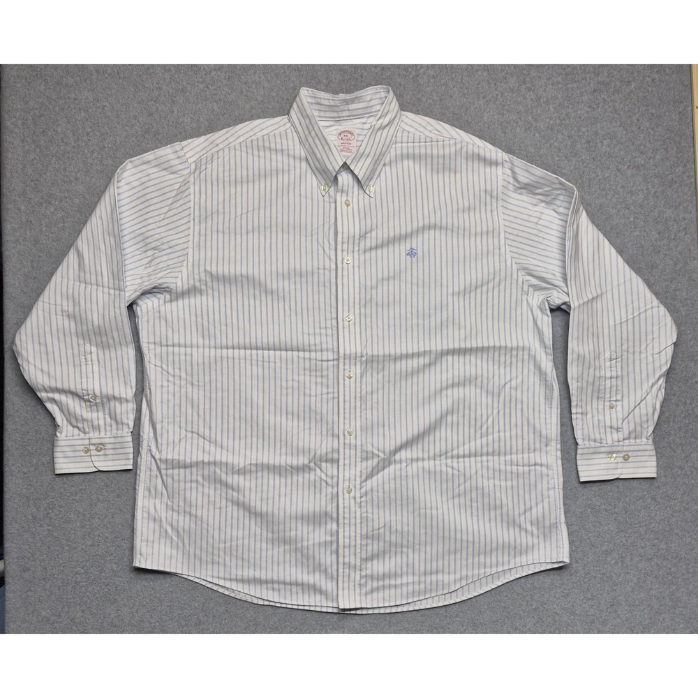 Brooks Brothers Madison Shirt Mens XXL Button Down Blue Striped Non Iron Cotton